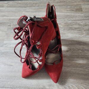 Red Suede Lace-Up Heels - sz 6.5